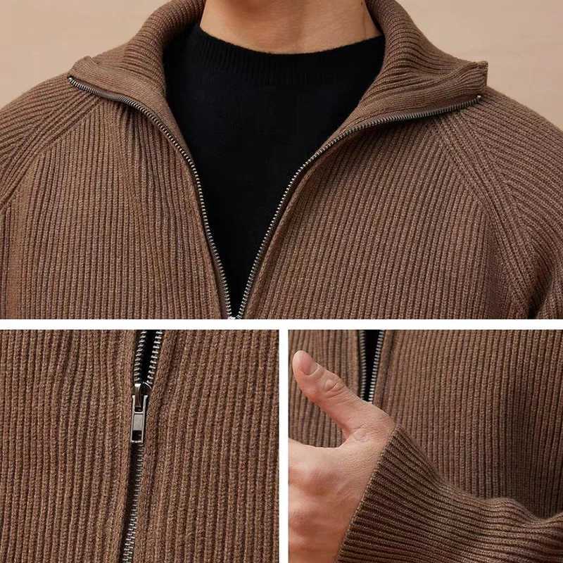 Autumn Clothing Mens Luxury Knitted Stand Collar Cardigan Casual Streetwear Solid Color Long Sleeve Knitwear Retro Jacket M-2XL XJ250805