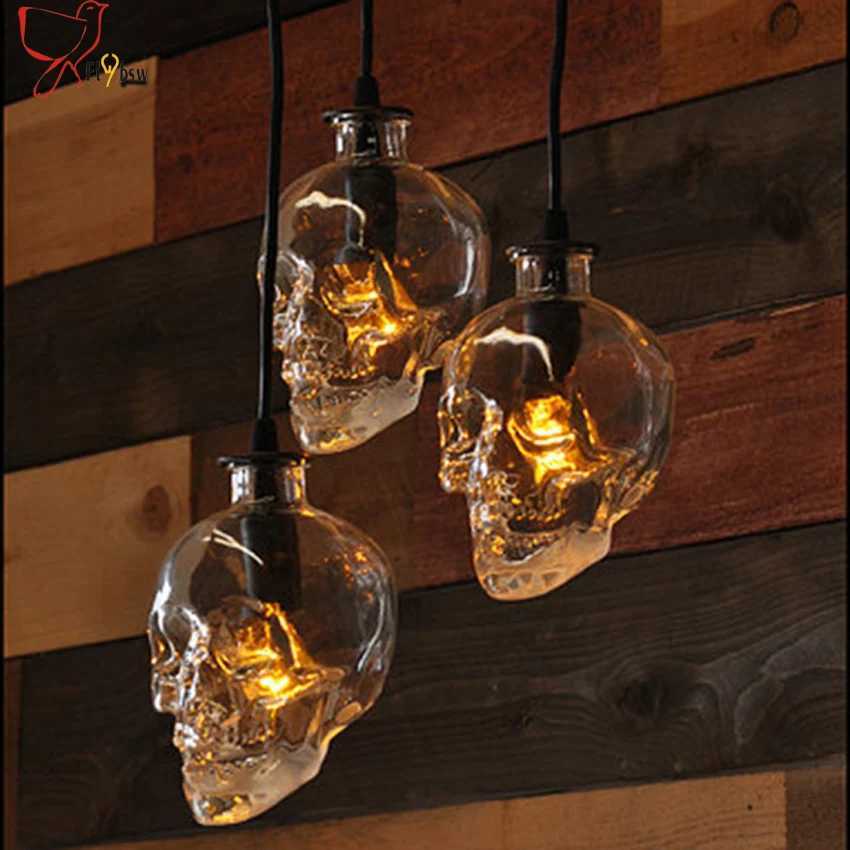Retro Skull Clear Glass Pendant Light Holder Vintage Ghost Design Bar Restaurant Halloween Home Decor Ceiling Lighting Fixture XJ250804