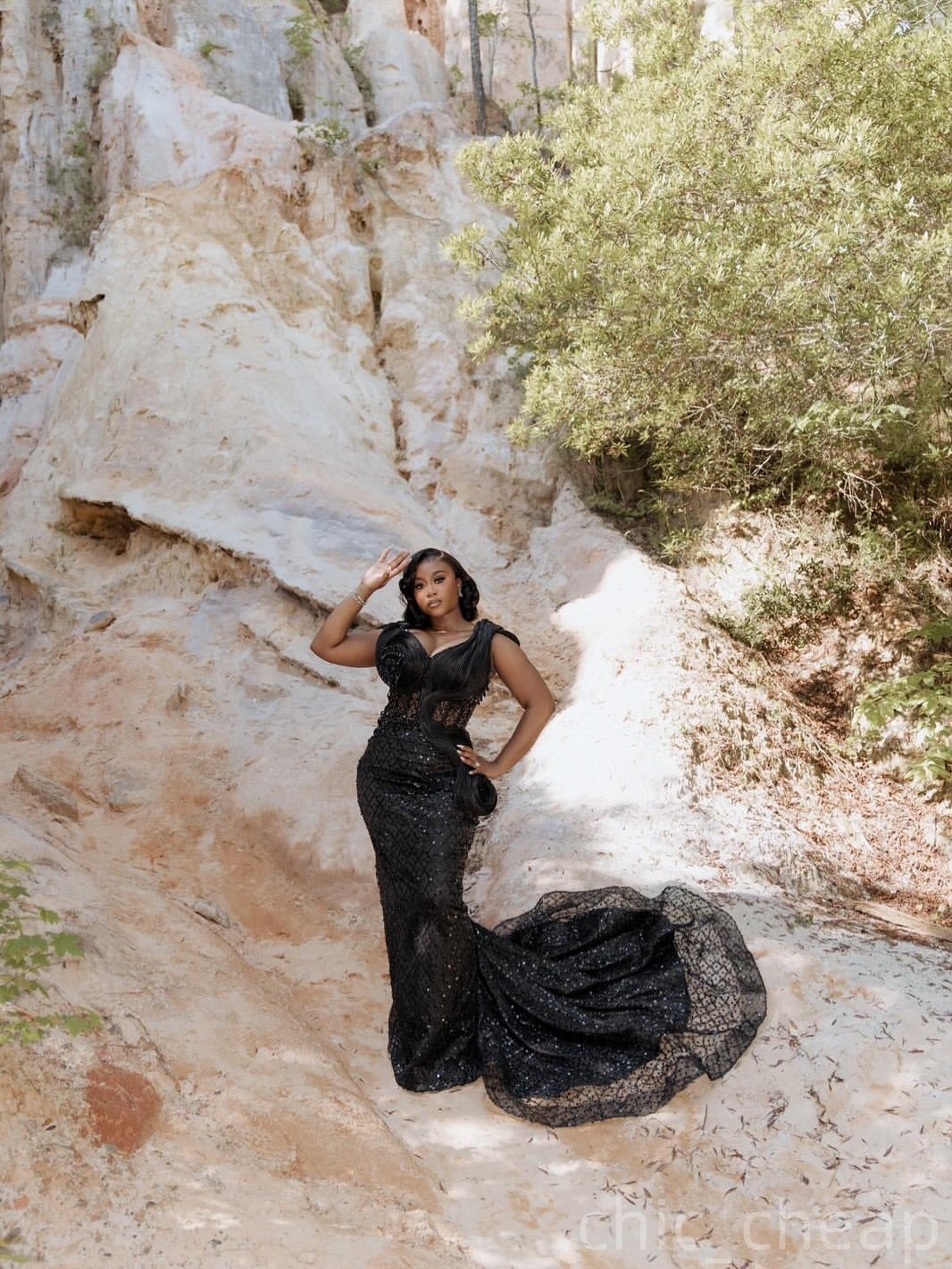 Mermaid Black Prom Dresses 2025 Stylish Beaded Rhinestones Evening Formal Party Second Birthday Engagement Gowns Plus Size Dress For Special Occasions