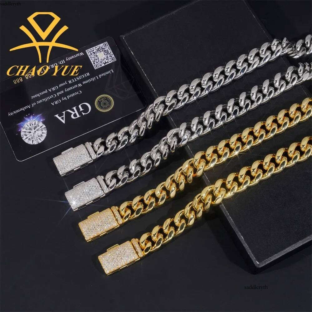 Hot selling 12mm stainless steel jewelry vvs mens hip-hop versatile Cuban necklace bracelet with Mozambique buckle