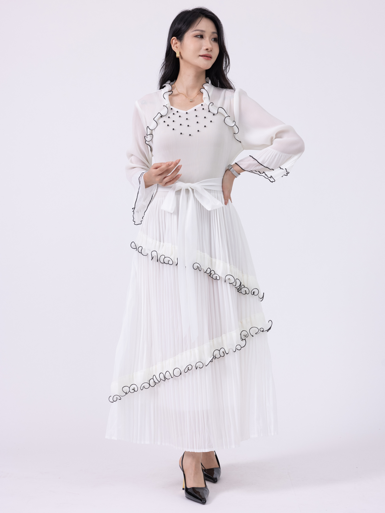 Ladies' dress Chiffon Maxi Gown with Gathered Skirt for Formal Events H250328