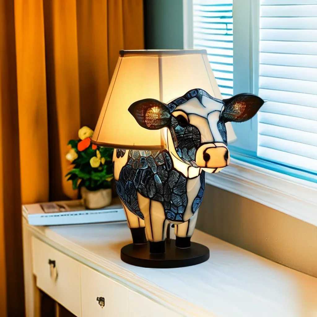 Animal Cow Table Lamp Creative Resin Decorative Lamp Bedroom Ornament XJ250804