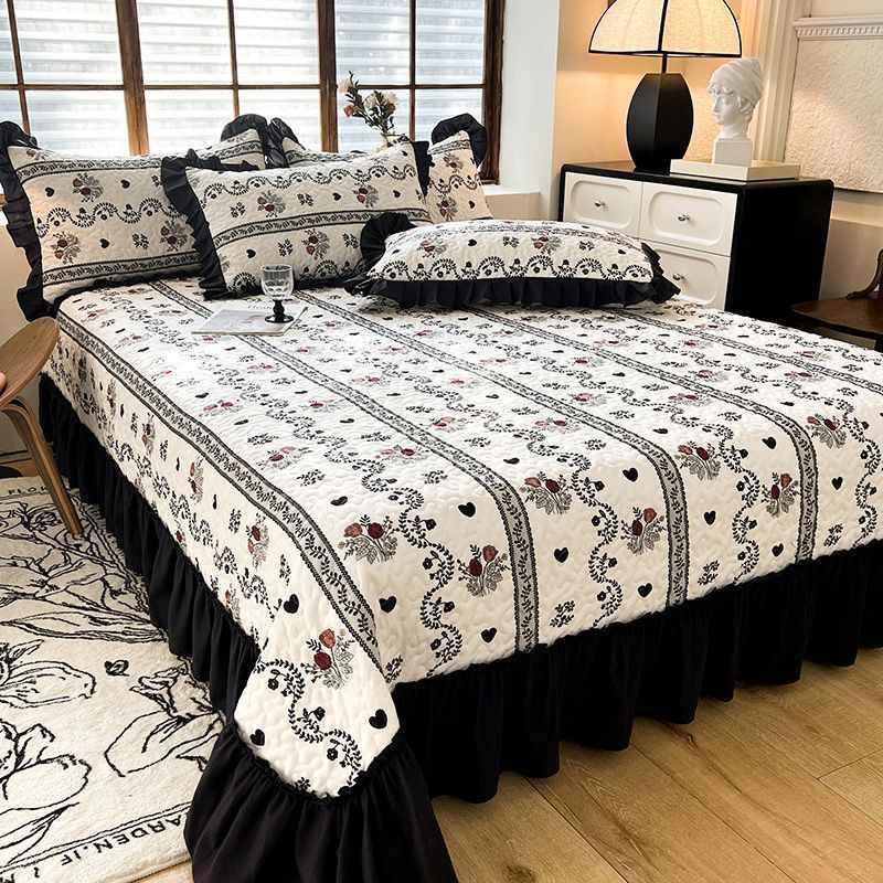 Luxury Bed Skirt Ruffled Bedspread Blanket Wrap Around Bedskirt for Full Twin Queen King Hotel Cotton Bedroom Ruffled Dust Bedding Coverlet Bed Skirt 
