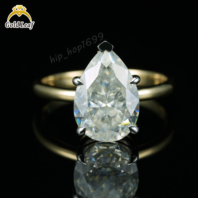 Goldleaf GRA Certificate 5.0CT D VVS1 Pear Cut 10K Solid Gold Moissanite Ring Fine Jewelry Rings
