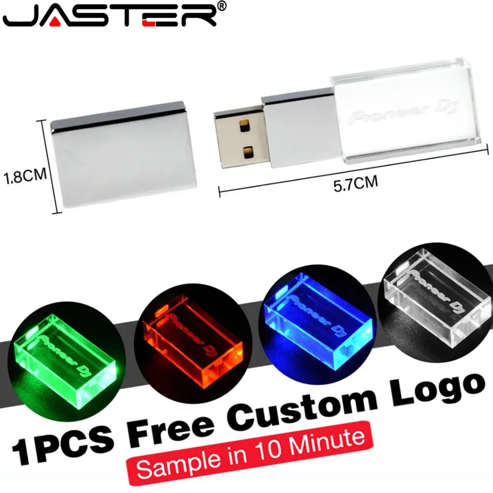 Colorful LED Light Pioneer DJ Premium USB Flash Drive 64GB High Speed Writing Reading Memory Stick 32GB Free LOGO Pen Drive 16GB