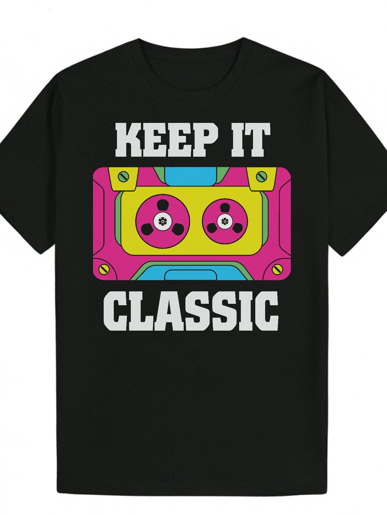 Men's Summer Casual wih Cassee Tape - "Say Classic" Tex, Shor Sleeve, Crew Neck, Lighweigh Polyeser, Everyday Paern T-shir | Comforable