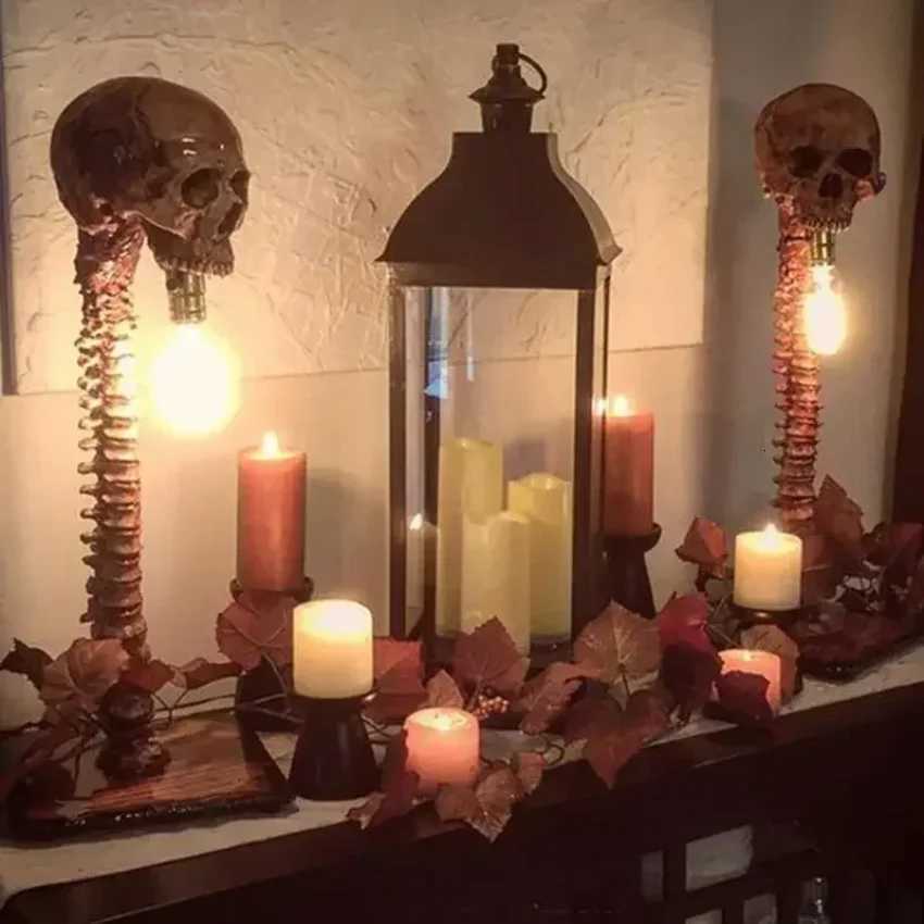 Halloween Ornaments 3D Statue Skull Table Lamps Horror Skeleton Desk Lights Scary Halloween Atmosphere Props Party Home Decors XJ250804