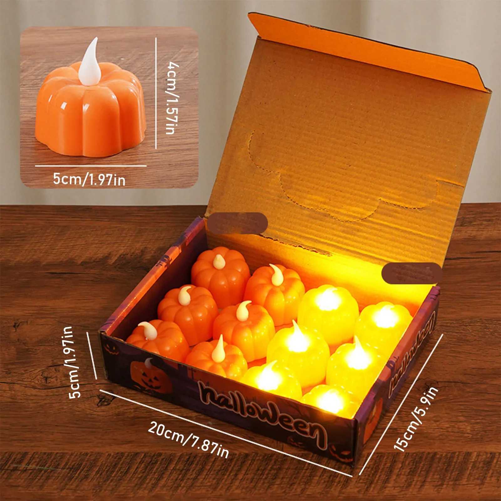12pcs Electronic Candles Halloween Pumpkin Lamp Ornaments Decor Festival Party Scene Setting Jack-O-Lantern Props Accessories XJ250804