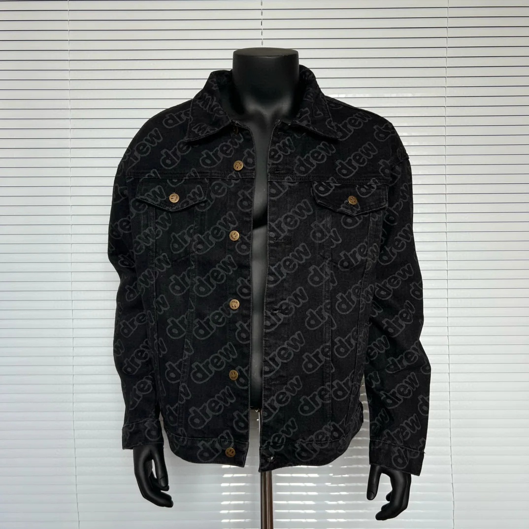 Drew House Men's Clothing Smiling Printing logo autumn and winter designer niche American retro print loose denim jacket