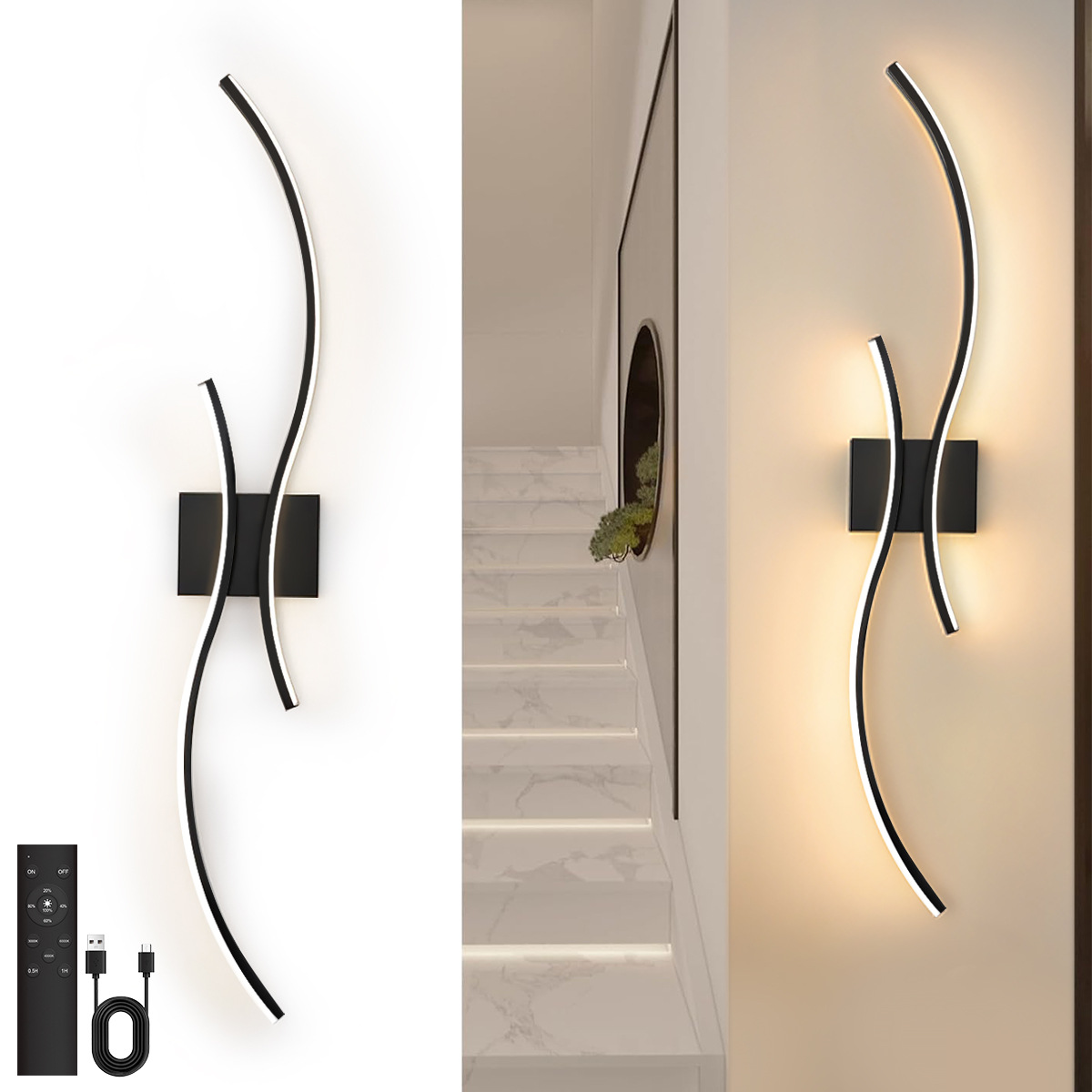 Star-Moon Dual Color One-Piece S Shape Wall Lamp Elegant lines, minimalist modernism Available in two colors-HCP018