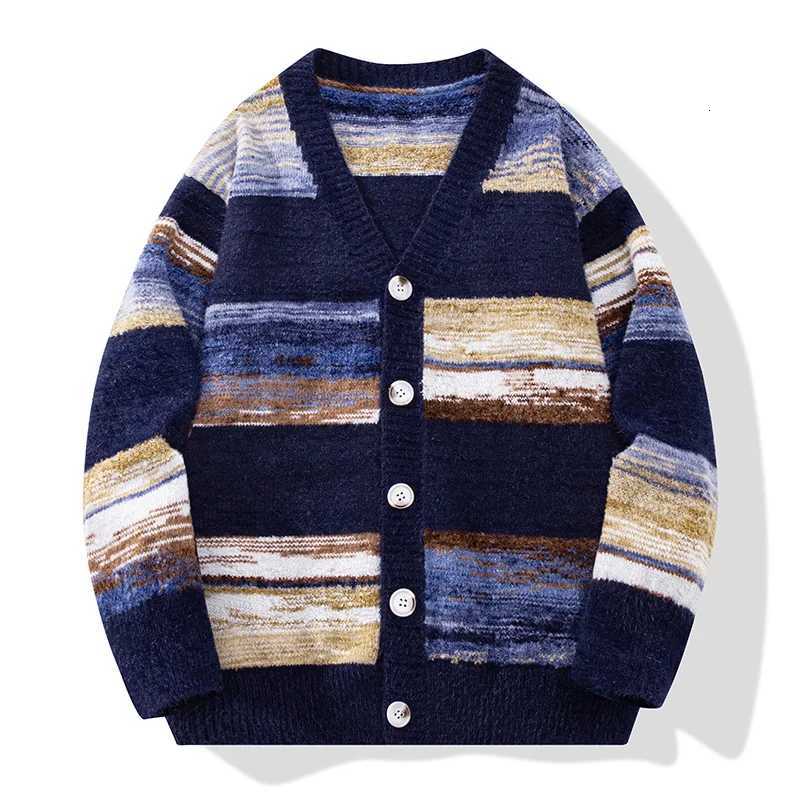 Retro Lazy Striped Cardigan Sweater Coat Men and Women Trend Loose Couple Sweater Coat Warm Casual Daily Warm Comfortable XJ250805