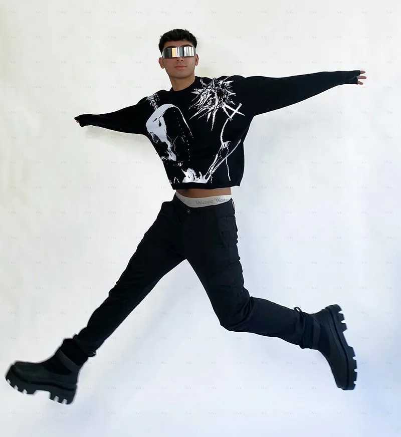 2K Knitted Sweater Graphic Mens Sweaters Top Vintage Loose Distressed Pullovers Casual Harajuku Autumn Womens Cotton Knitwear XJ250805