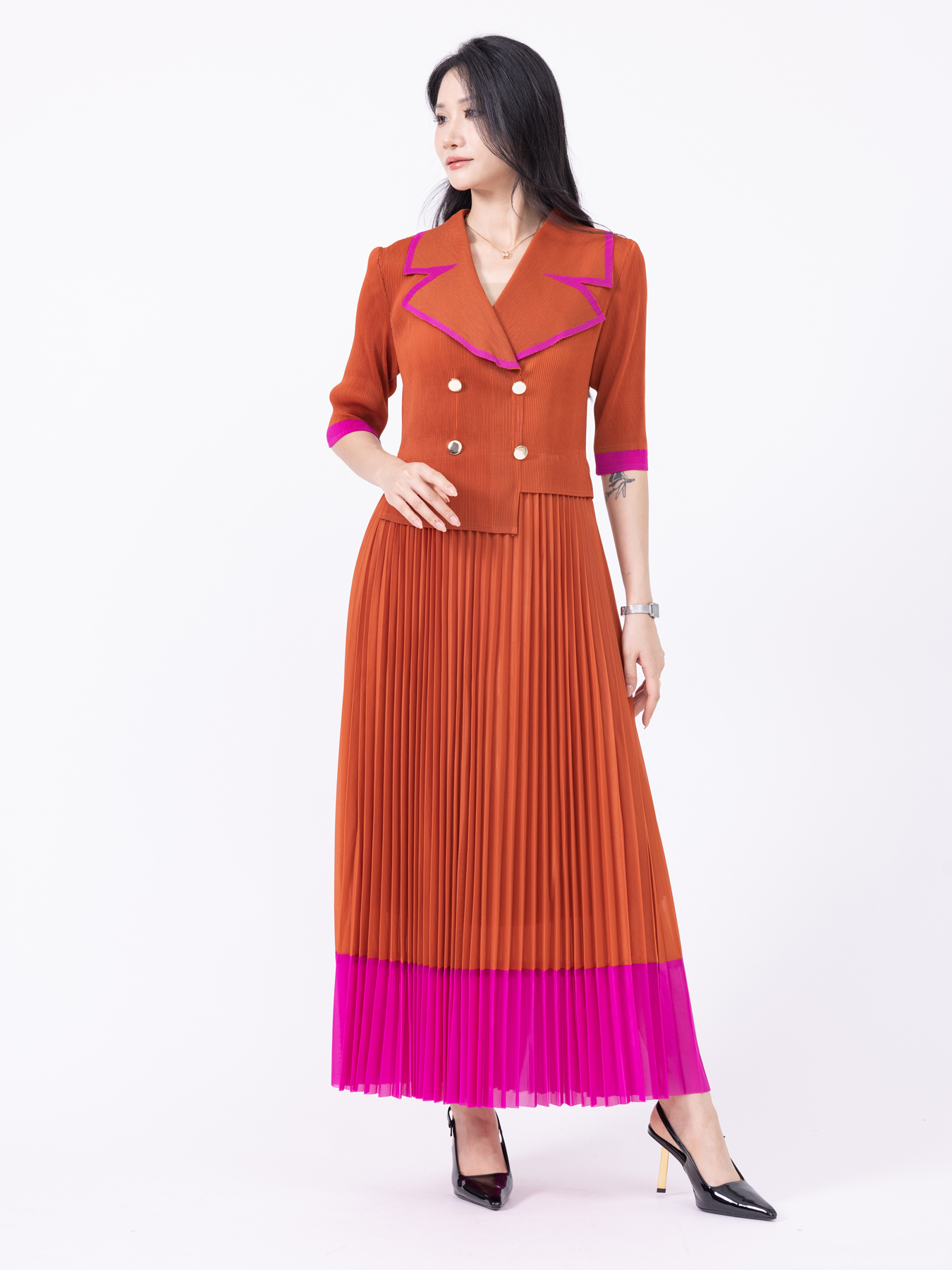 Dresses Basic & Casual Dresses Two fake dresses in contrasting colors H250323