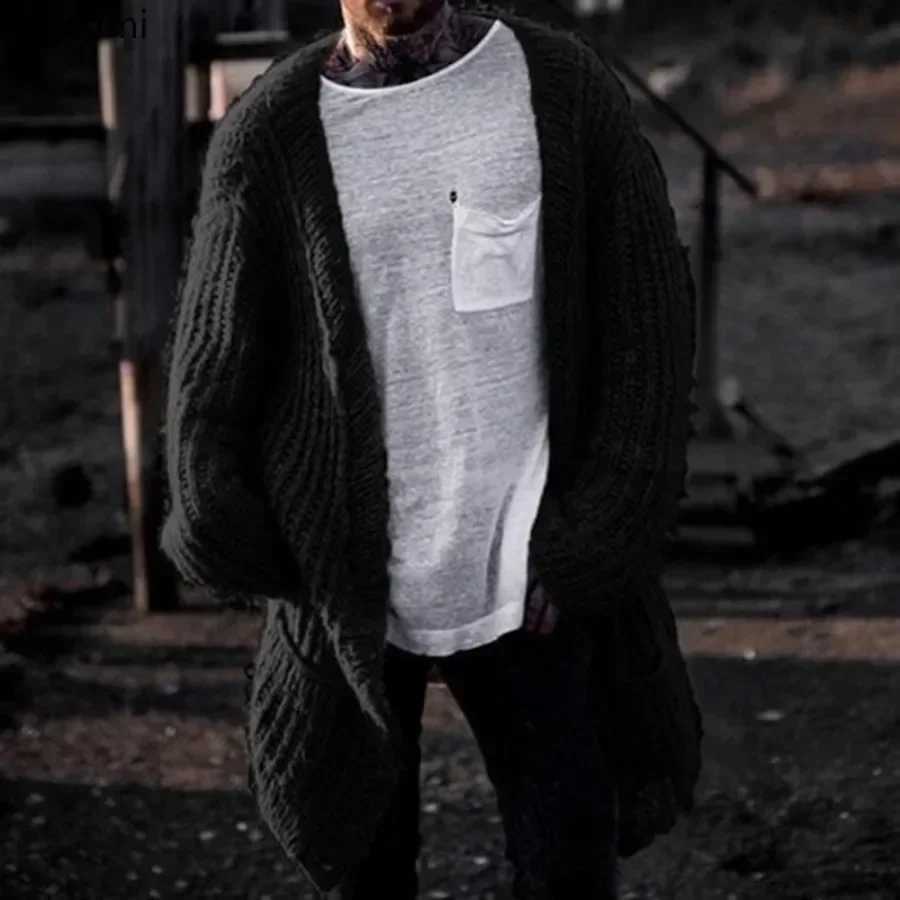 2025 Mens Thick Warm Knitted Cardigan Sweater Long Sleeve Loose Streetwear Knitted Mid Length Coat Jacket Mens Winter Clothing XJ250805