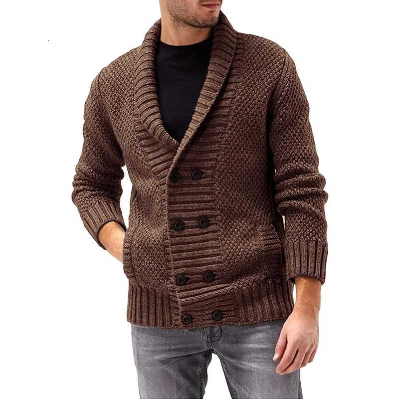 2021 New Men Sweaters Coat Sweater Cardigan Solid Color Double-breasted Long Sleeve Knitted Coat Mens Clothing XJ250805