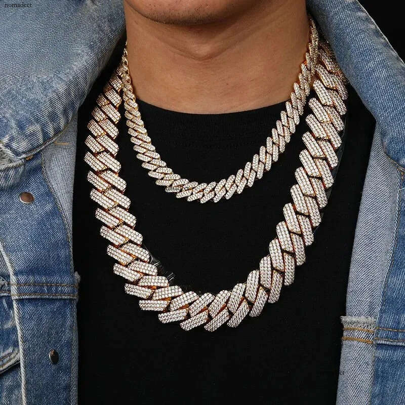 Hip Hop Men Jewelry Sterling Sier 3 Rows Chunky Iced Out Heavy 20mm Moissanite Cuban Link Chain Necklace