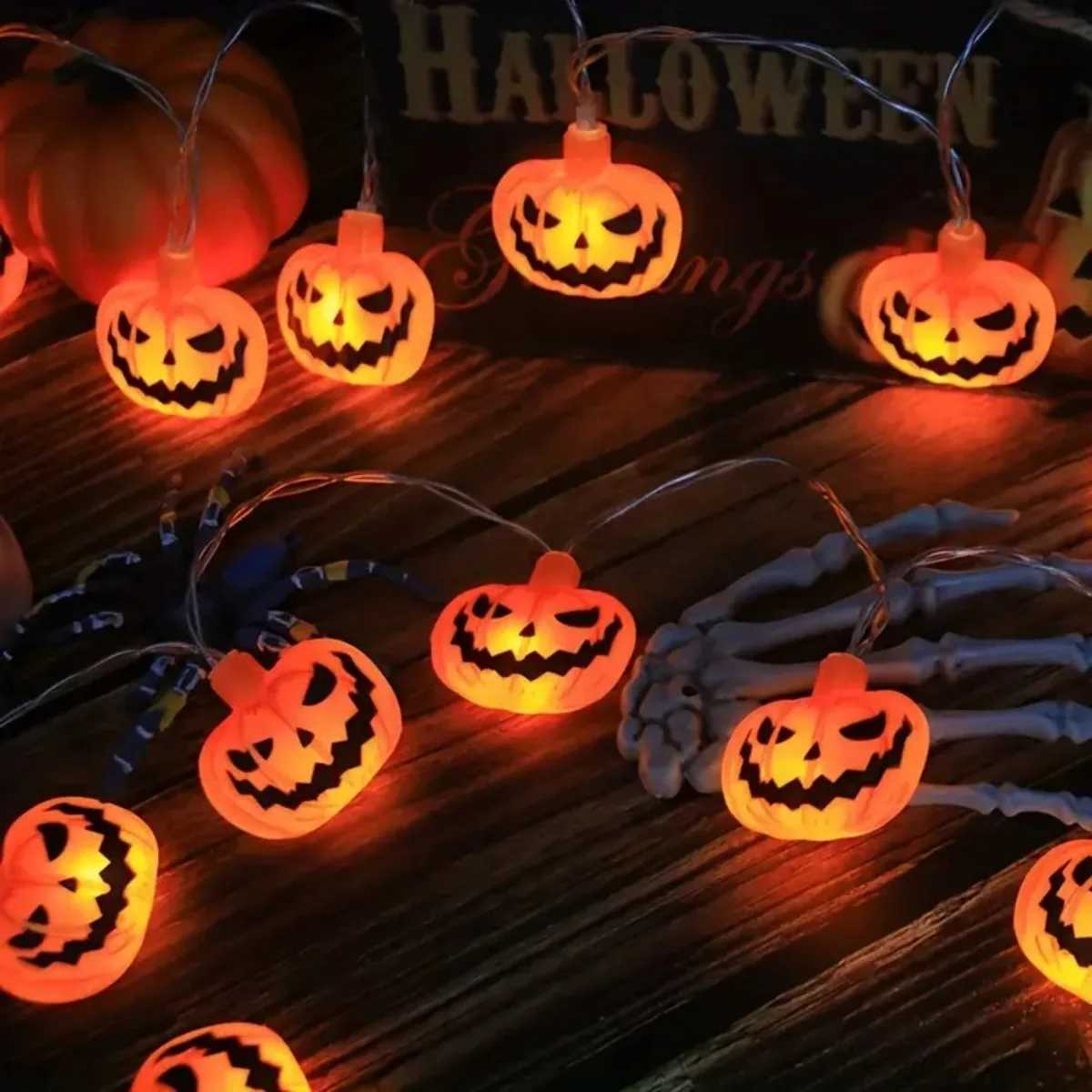 1pc Halloween 10/20 LED Single Layer Pumpkin String Lights Battery Operated For Home Indoor Outdoor Halloween Party Decoration XJ250804