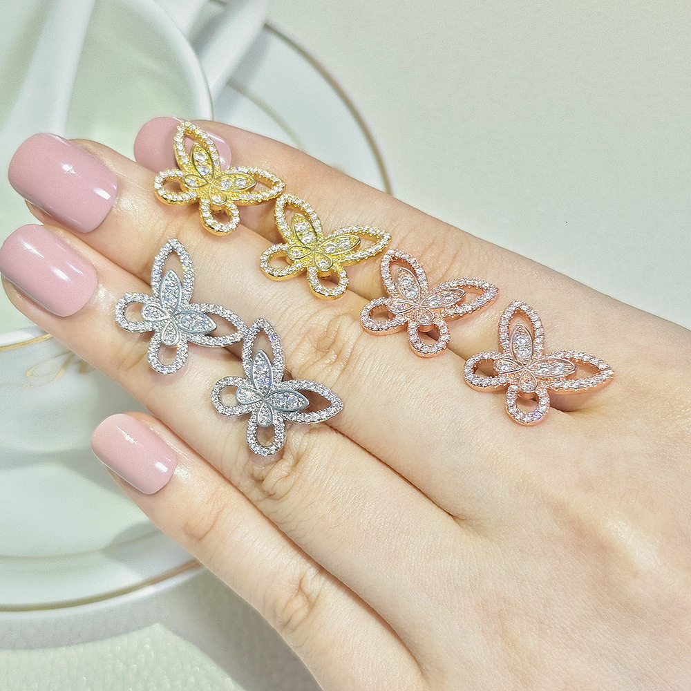 New Korean Style Elegant Fairy Butterfly Micro Pave Zircon Women's Earrings Trendy Accessories