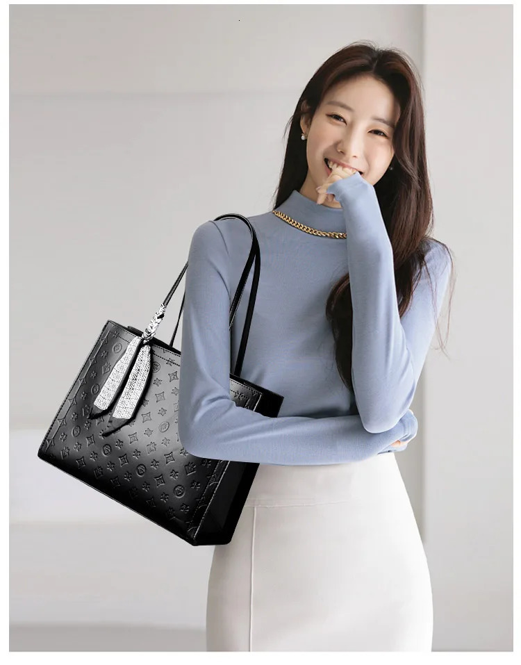 Women Handbag High Quality Soft Leather Shoulder Bag Large Capacity Women Silk scarf Printed Shopping Bags 250805