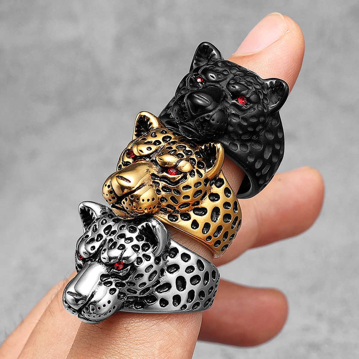 Stainless Steel Men Rings Jaguar Leopard Animal Punk Vintage for Women Biker Fashion Jewelry Halloween Creative Gift M250805