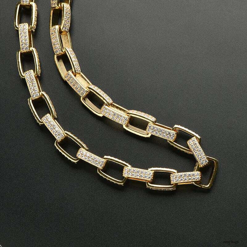 Iced Out Geometric Square Box Link Chain Bracelets and Necklaces Choker for Men Hip Hop Micro Set CZ Stone Cubic Zirconia Bling Rapper Jewelry bracele