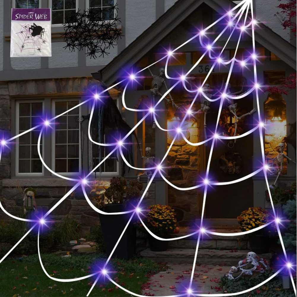 Halloween Spider Web Light Up Spider Web 8 Modes Spider Net Lights 250 LEDs Decorative Spiderweb Light for Garden Yard XJ250804