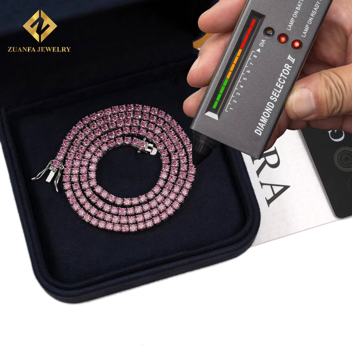 Wholesale Jewelry New Colored Iced Out Vvs Moissanite Diamond 3mm 4mm 925 Silver Pink Tennis Chain Necklace Bracelet