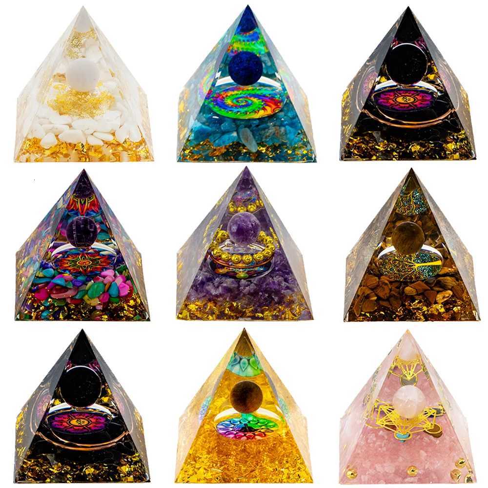 Natural Crystal Energy Generator Pyramid Peridot Amethyst Reiki Healing Chakra Resin Pyramid Egyptian Decoration Room Decoration 1pc Z250805