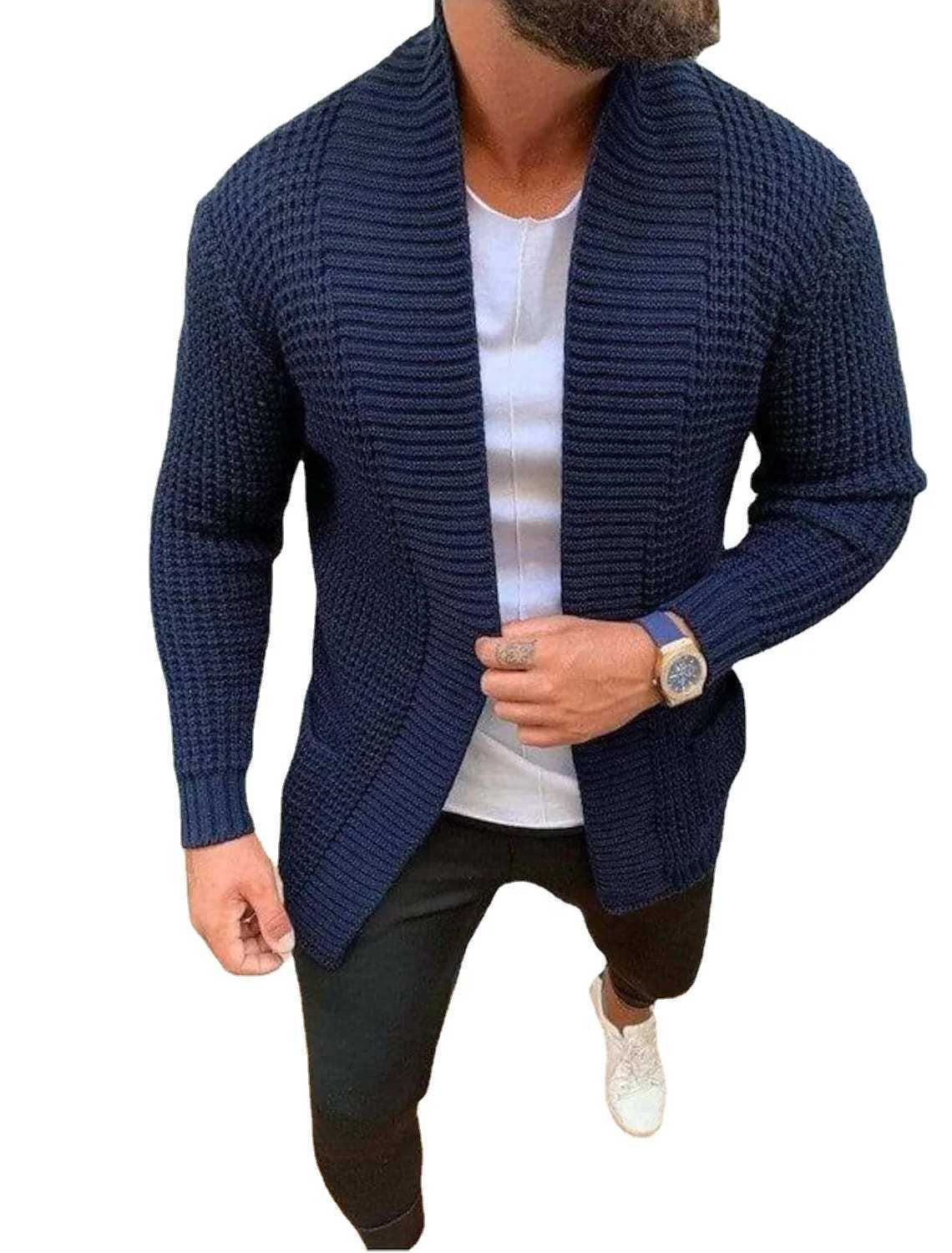New luxury and fashionable mens outerwear fashionable and casual long sleeved solid color cardigan knitted sweater mens outerwear XJ250805
