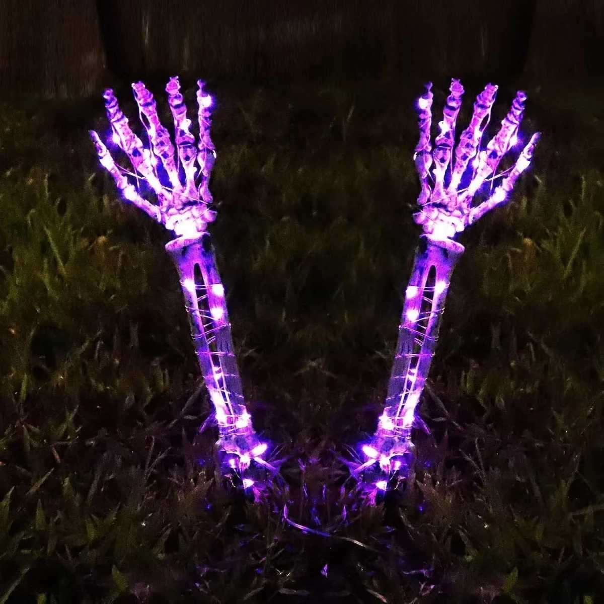 Halloween Solar Ghost Hand LED Light String Ghost Festival Courtyard Atmosphere Decoration Light Copper Wire Ground Plug Light XJ250804