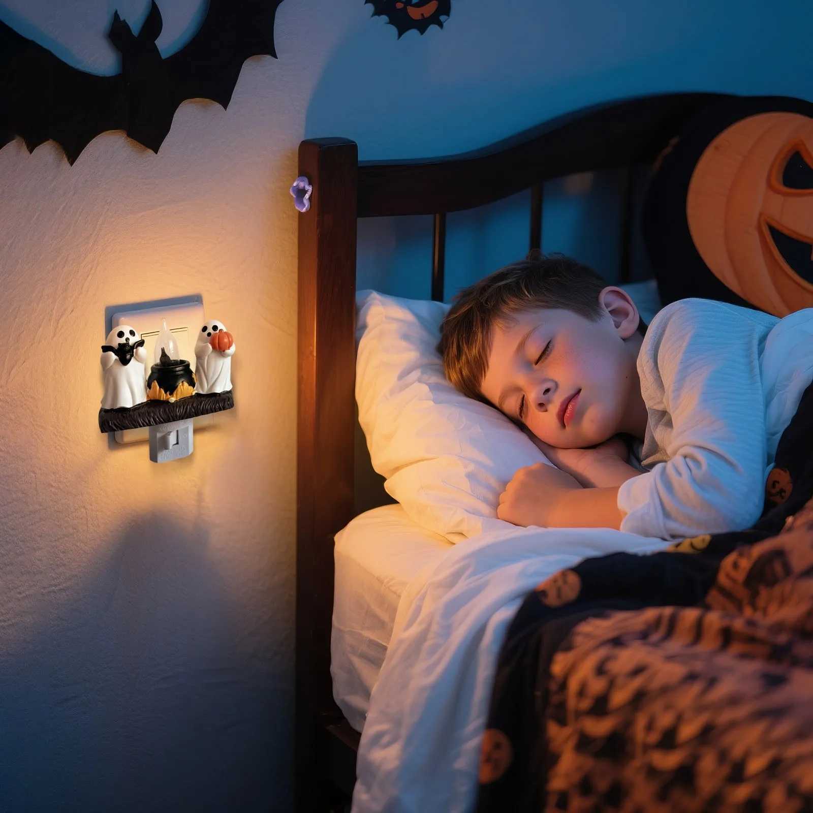 Halloween Night Light Ghost Decor Plug-in Wall Lamp Spooky Room Decorations Kids Bedside Light Holiday Party Accessory XJ250804