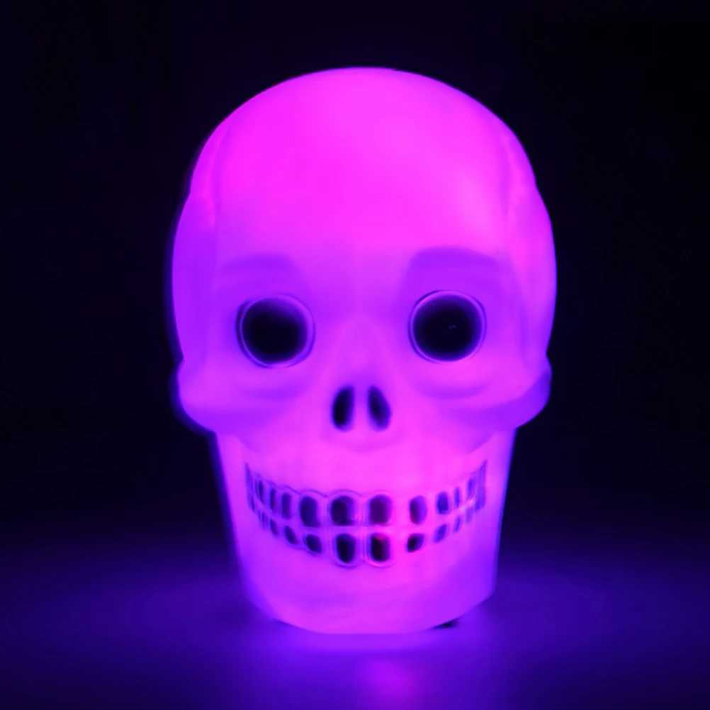 10pcs LED Skull Lamp Color Changing Night Light Powered Halloween Bedroom Decor Small Ghost Head Seven Color Gradient XJ250804