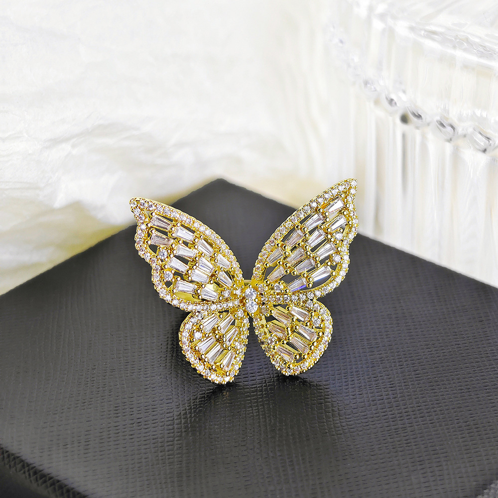 Gothic Hollow Butterfly Ring Exaggerated Metal Hand Chain Ring for Women