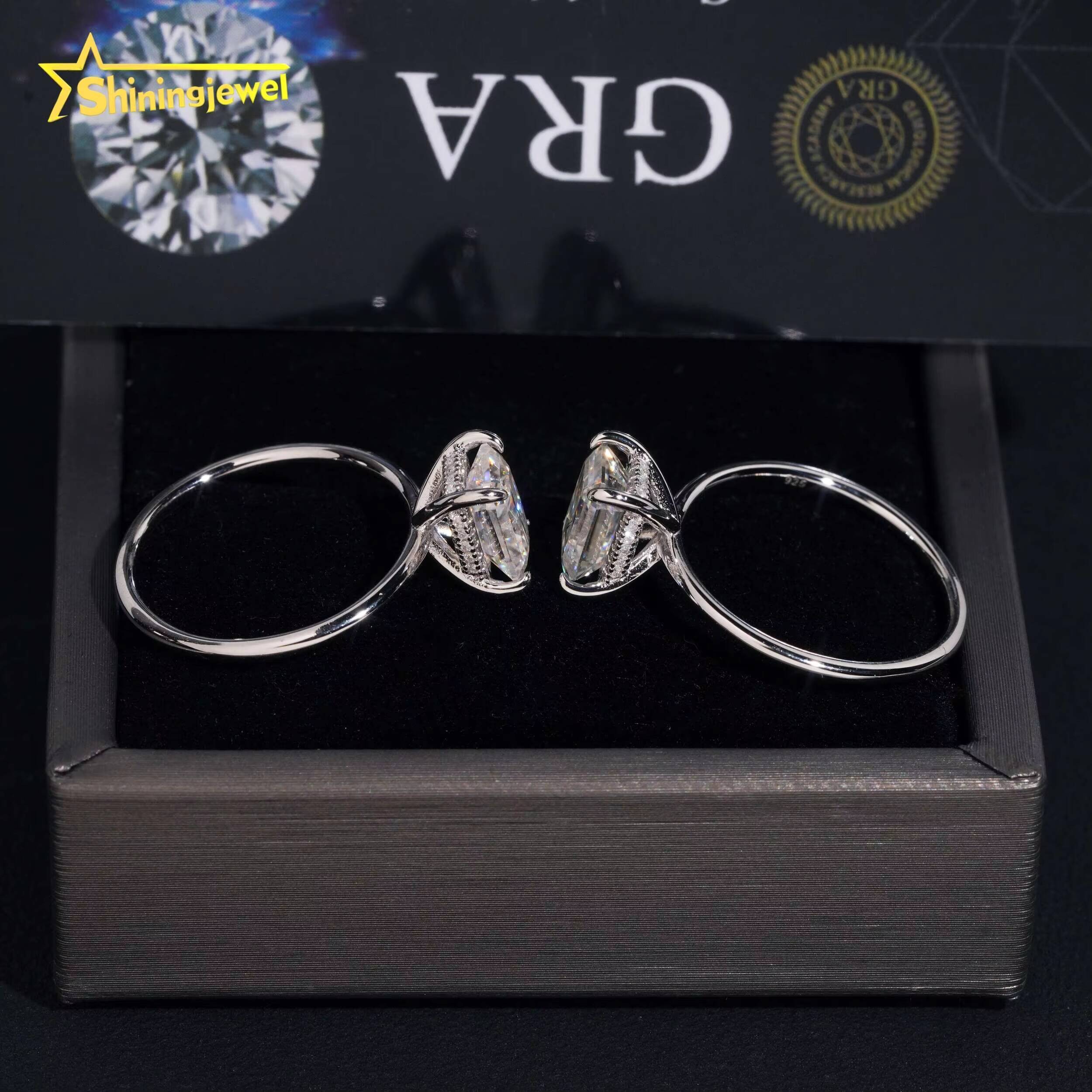 925 Silver 2ct Emerald Cut Moissanite Rings 925 Sterling Silver Custom High Quality Women Wedding Ring Moissanite Jewelry