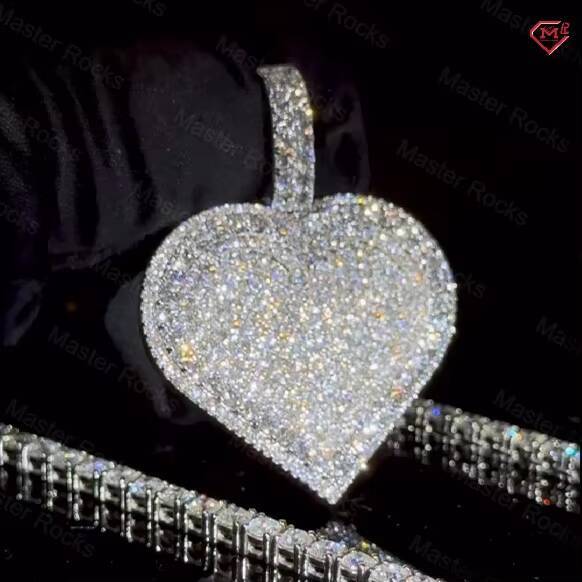 Hiphop Moissanite Pendant Chain Custom Heart Shape 925 Sterling Silver Iced Out Moissanite Diamond Chain Pendant