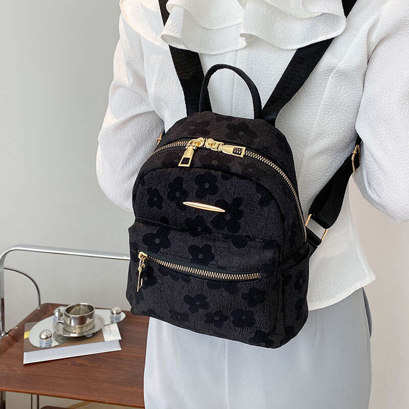 Trendy Printed Canvas Women's 2025 New Korean Style Shoulder Bag Casual Handbag Simple Large Capacity Backpack
