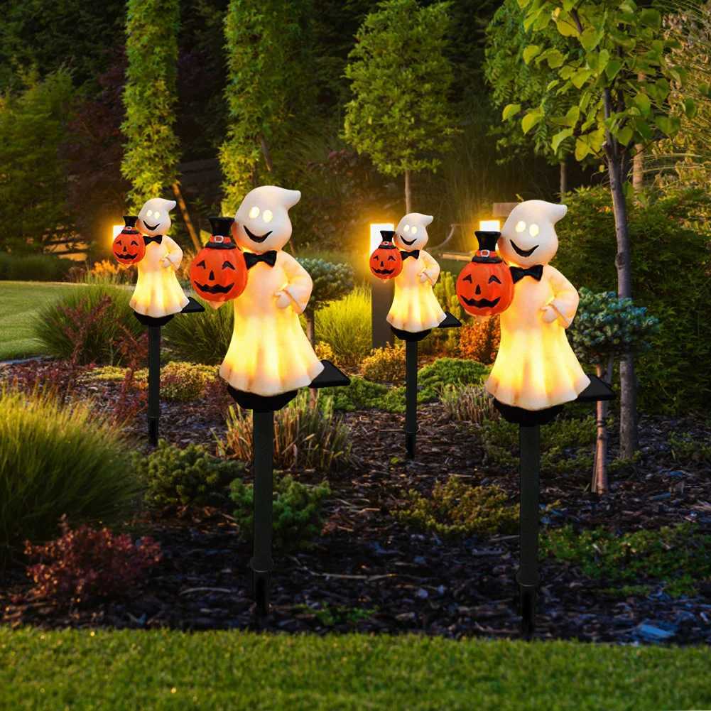 Outdoor Halloween Ghosts Pathway Light Waterproof Solar Pumpkin Stake Light for Christmas Halloween Party Decoration Night Light XJ250804
