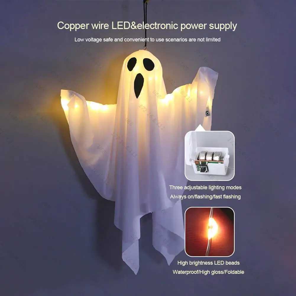 2024 Halloween Party LED Glow Ghost Home Indoor Outdoor Decoration Supplies Haunted House Bar Hanging Horror Props with Lights XJ250804