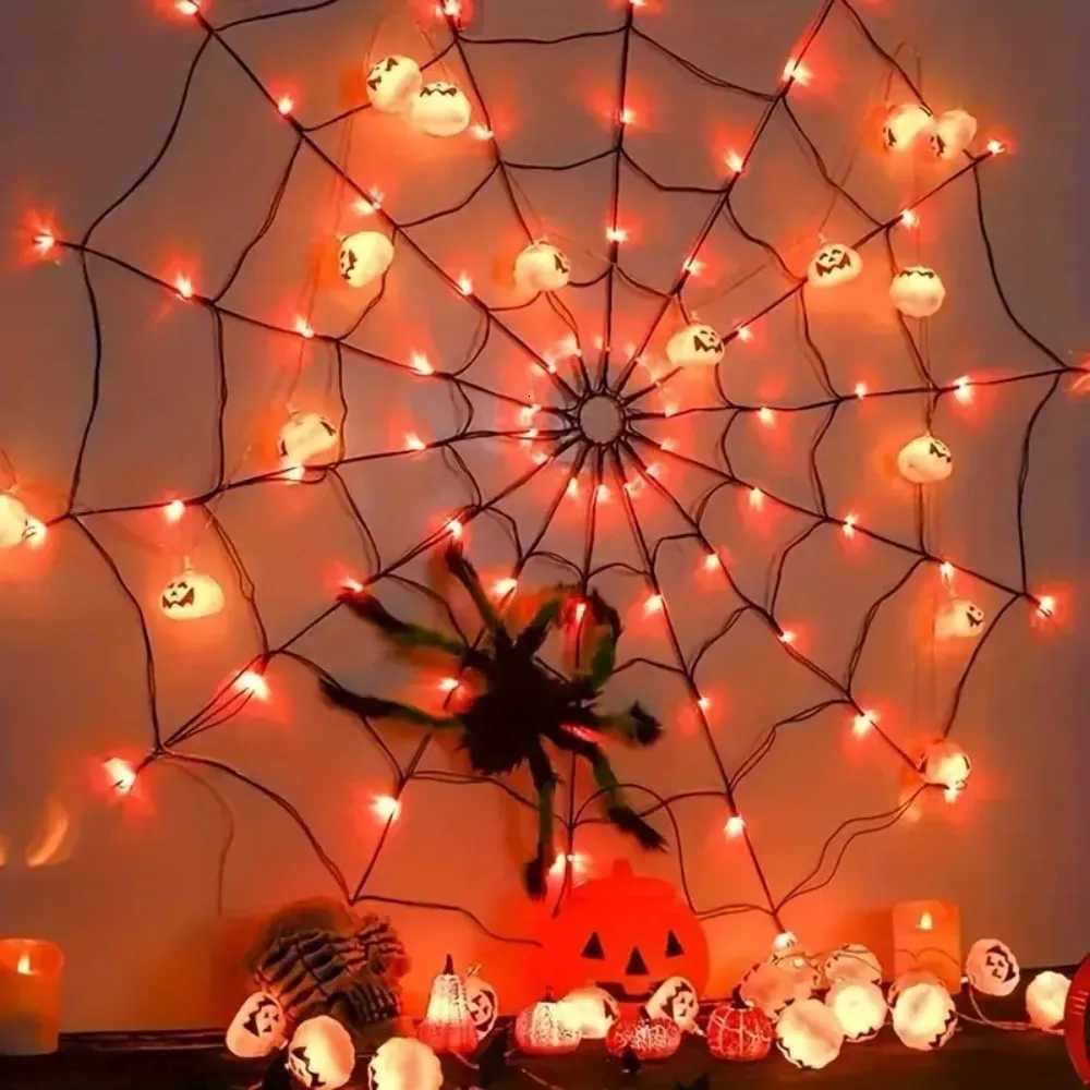 1PC 70LED Halloween Remote Control USB Spider Web Light String 8 Remote Control Modes Used for Holiday Party Decoration XJ250804