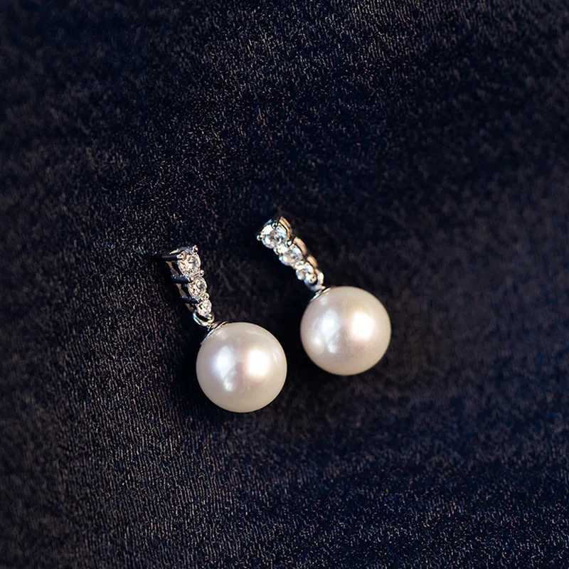 Elegant Lady Simple Wedding Earring Pearl Shiny Zirconia 925 Sterling Silver Pendant Earring for Engagement Delicate Accessories Y250804