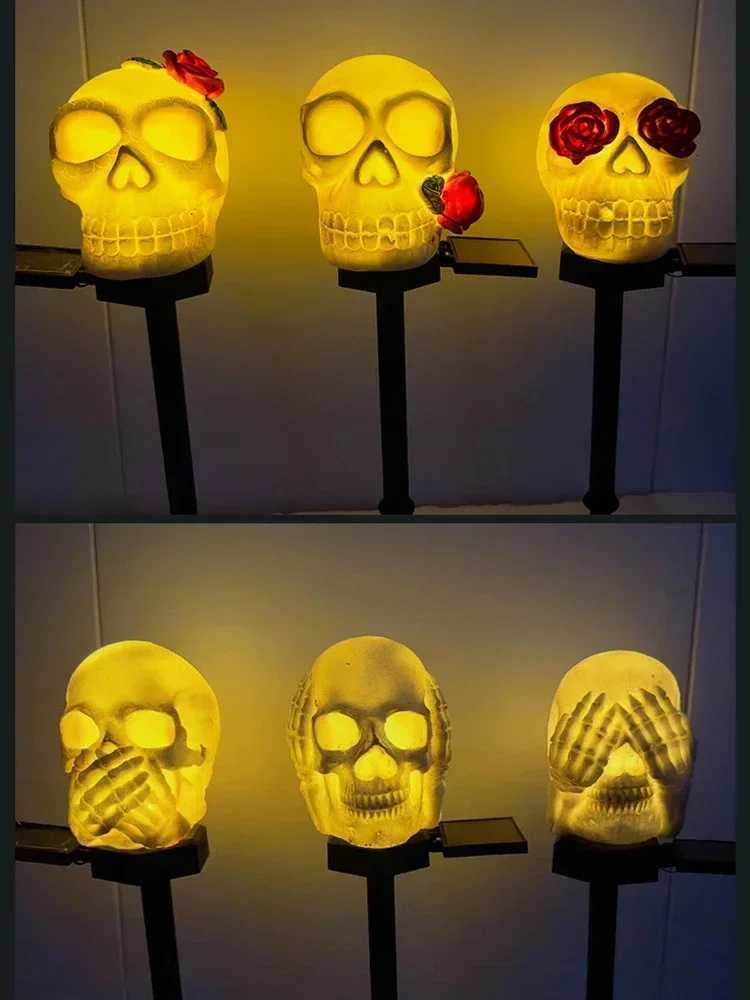 Halloween Rose Skull Solar Light Solar Rechargeable Resin Floor Light for Outdoor Patio Waterproof Horror Decorated LanternXJ250804