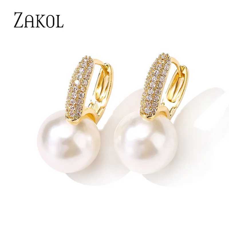 3000 Fashion Big Imitation Pearls Ball Shape Stud Earrings for Women Cute Micro-inlaid Zircon Gold Color Wedding Party Jewelry Y250804