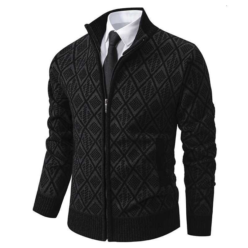 Fashion Sweaters Men Fleece Lined Cardigan Jacket Plaid Retro Sweaters Coat Zipper Up Knit Cardigans Thick Male OuterwearXJ250805