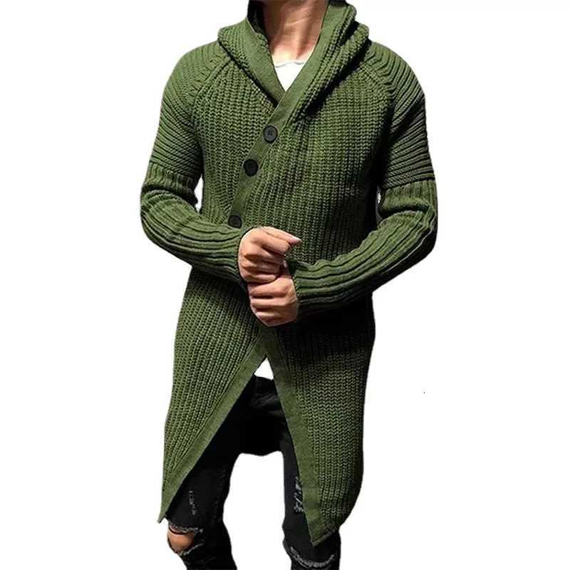 European and American Mens Fashion Casual Solid Color Sweater New Mid-long Hooded Knitted Cardigan Coat for Autumn and Winter XJ250805