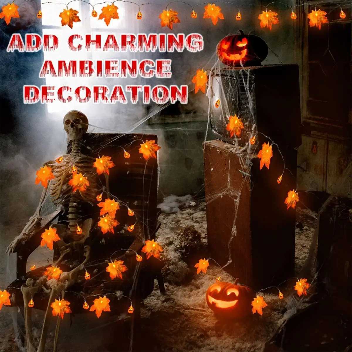 1PC Halloween Pumpkin Maple Leaf LED String Lights Autumn Decorative Lamp Battery Operated For Home Party Garden Autumn Decor XJ250804