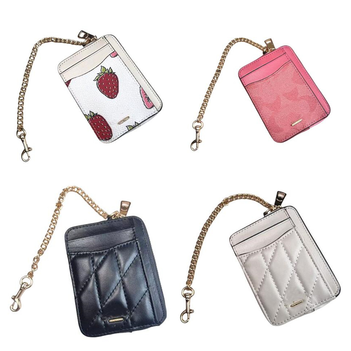 Designer Bag Charm Co ch New Short strawberry cherry Zip Card Case In Signature Leather Wallet Keychain Fold Purse Wallet of Women Essential Chain Coin Purses wallet