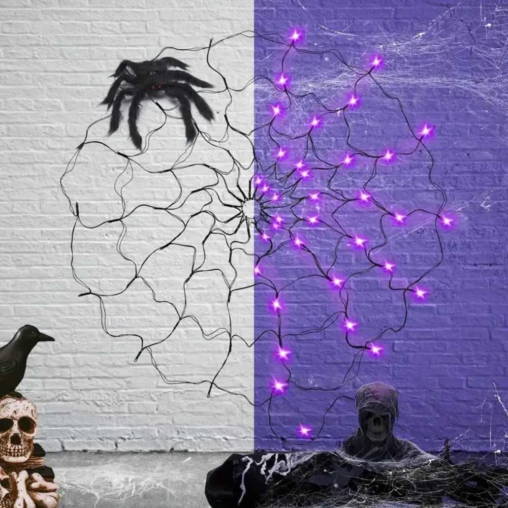 1PC 70LED Halloween Remote Control USB Spider Web Light String 8 Remote Control Modes Used for Holiday Party Decoration XJ250804