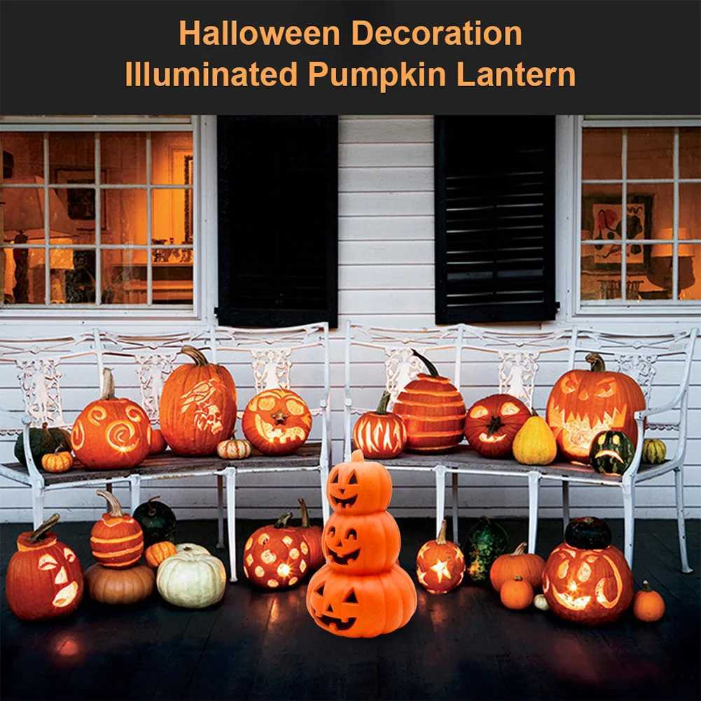 3 Tiers Halloween LED Pumpkin Lantern Jack O Lantern Glowing Pumpkin Decor Lighted Stacked Pumpkin Halloween Pumpkin Decorations XJ250804