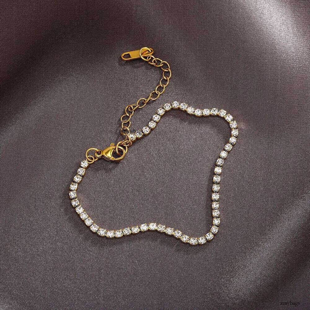 2MM Stainless Steel Prong Tennis Chain Bracelet 7 Inches Gold Plated Hip Hop Sparkly Chains Bracelets Wrist Jewelry For Women Bijoux Gifts