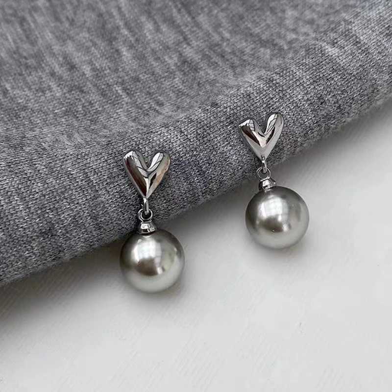 New French Gray Imitation Pearl Pendant Earrings for Women Crystal Engagement Wedding Party Elegant Temperament Ear Jewelry Y250804